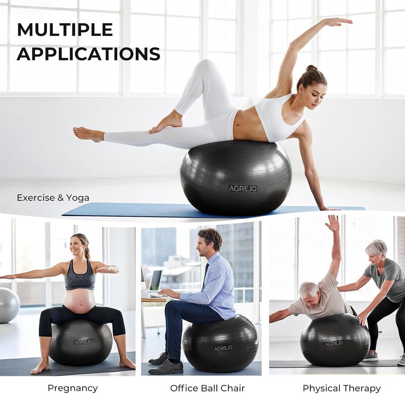 AGREJO Yoga Ball, Exercise Ball for Working Out, Anti-Burst and Slip Resistant for Physical Therapy, Birthing, Stretching, Flexible Seating, Home Gym, with Pump (L: 23-26ines/58-65cm) - Image 2